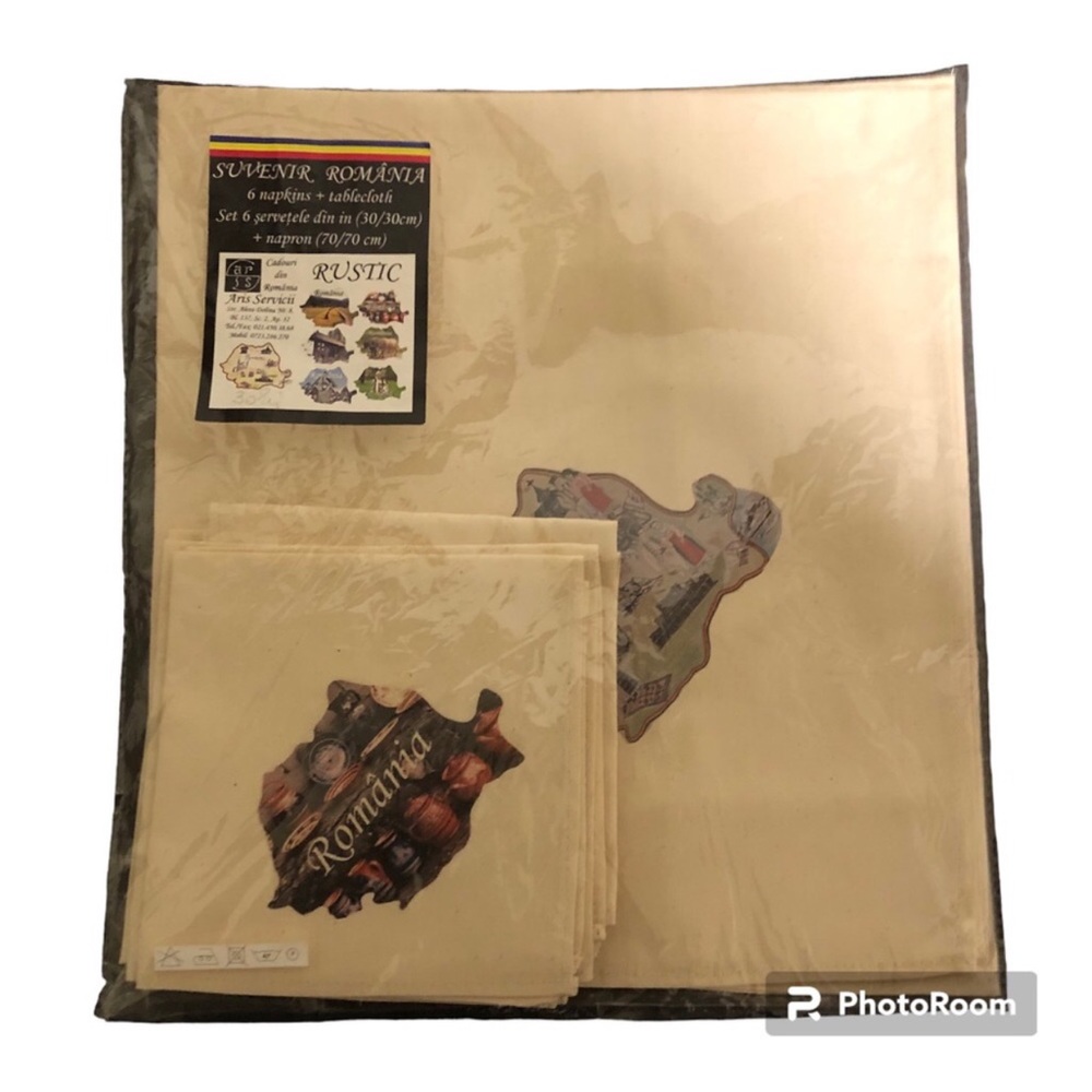 Rustic Romania Fabric Tablecloth & 6 Napkins Set Country Party Farmhouse Travel